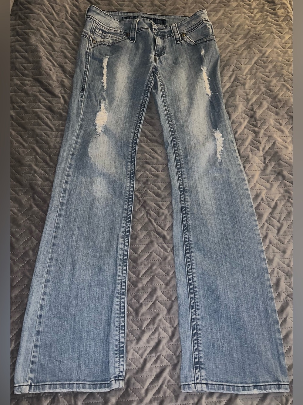 Angel Premium y2k low rise Light Blue Distressed Flare Bell bottom Jeans 2000’s